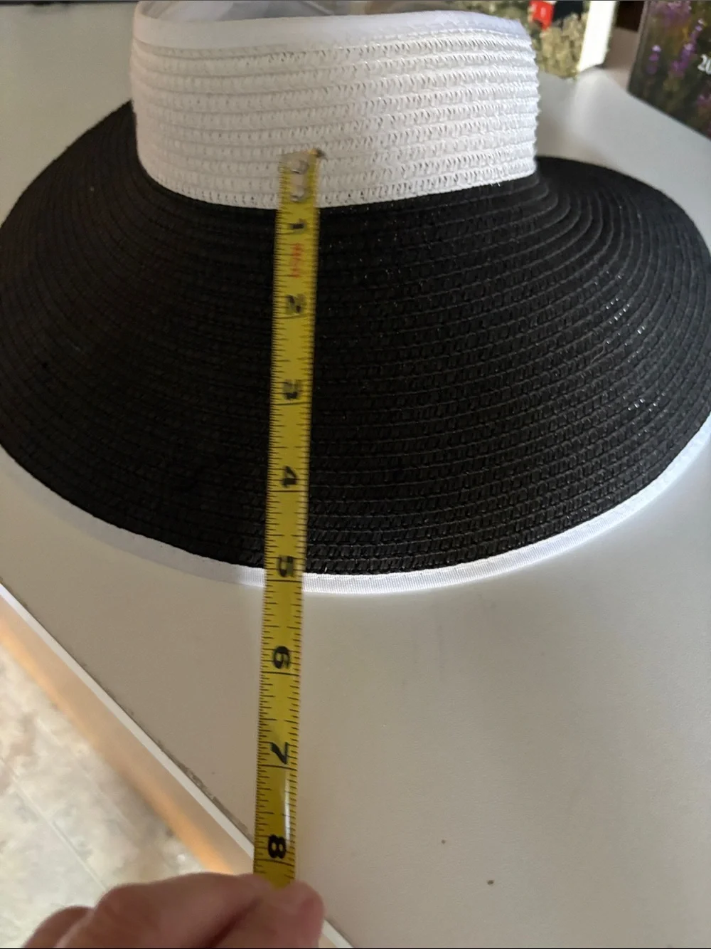 Women’s Black and White Straw Visor Hat with Adjustable Band